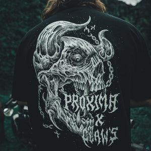 T-shirt PROXIMA 240GSM Noir oversize streetwear détail graphisme - Claw's Industries